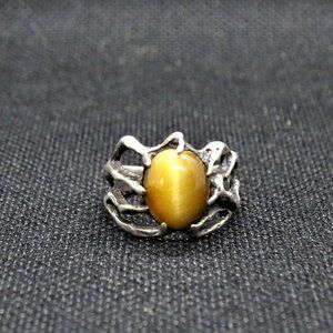 Hand Made Mexican Sterling Silver Creepy Skeleton Fingers Ring With Tiger Eye